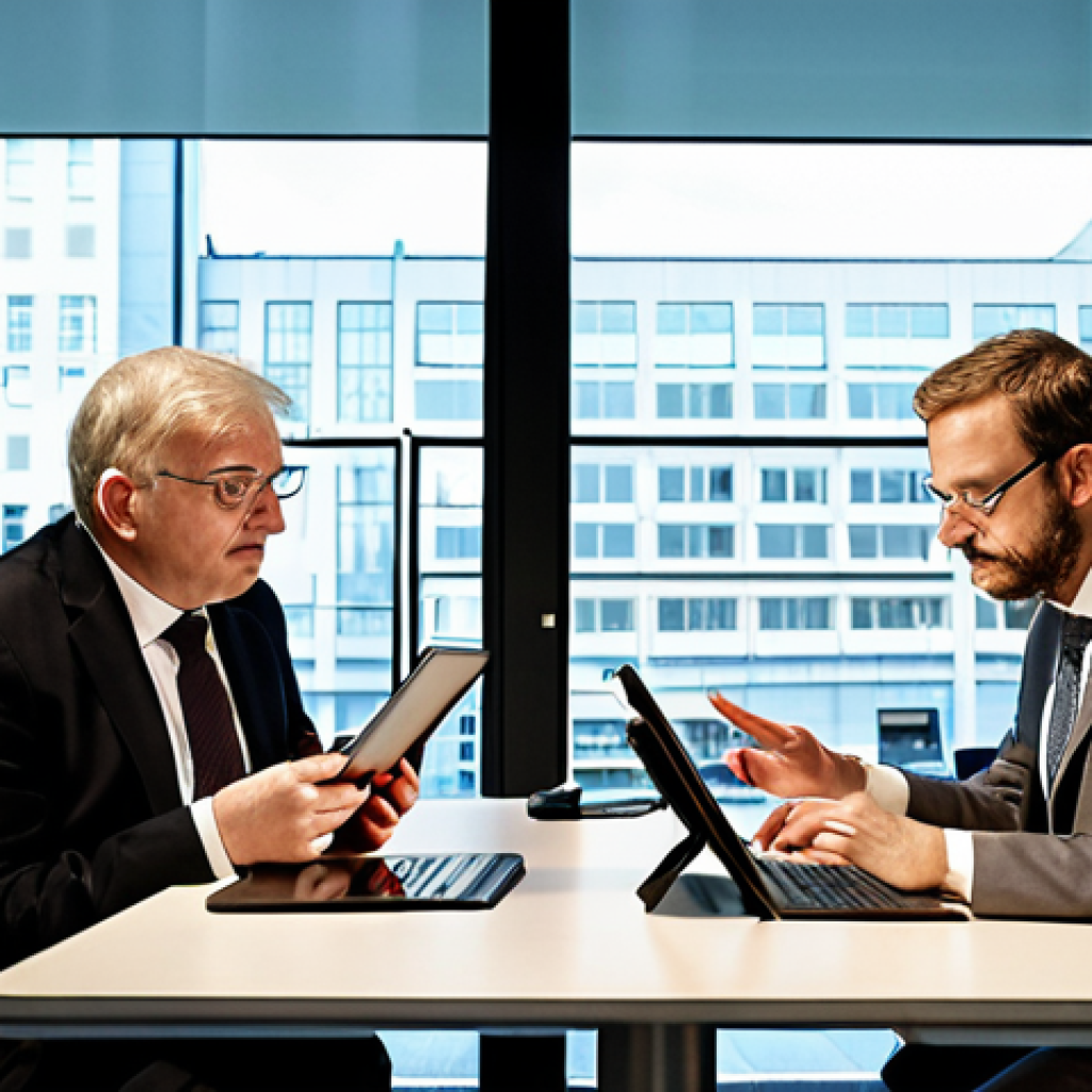 **Prompt:** A data-driven city council meeting in Berlin, Germany. Modern architecture visible through the windows. Council members analyzing charts and graphs on tablets, discussing public transportation efficiency. Focus on technology and collaboration.