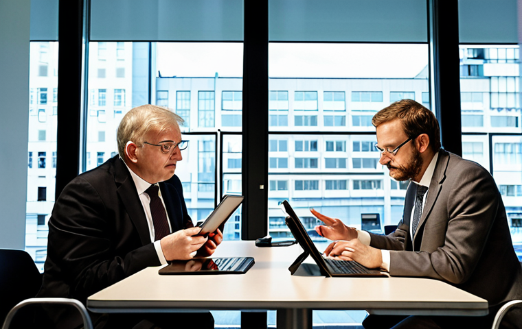 **Prompt:** A data-driven city council meeting in Berlin, Germany. Modern architecture visible through the windows. Council members analyzing charts and graphs on tablets, discussing public transportation efficiency. Focus on technology and collaboration.