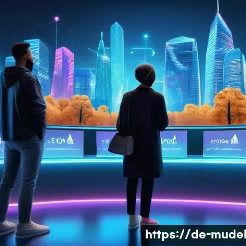 Home 32 가상 세계 내 지속 가능한 거버넌스 구축 - A futuristic virtual community governance scene showing diverse users engaging in a blockchain-based...