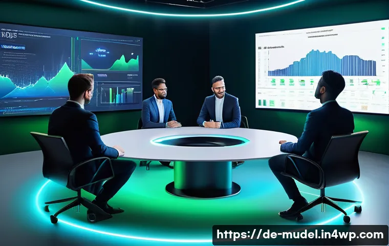 가상 세계 거버넌스의 비즈니스 모델 - A futuristic digital community governance meeting in a sleek virtual environment, featuring diverse ...