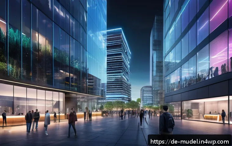 가상 세계에서의 규제와 거버넌스의 관계 - A futuristic digital community hub inside a virtual cityscape, showing diverse users actively partic...